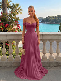 Chiffon Off the Shoulder Lace Appliques A Line Formal Dresses