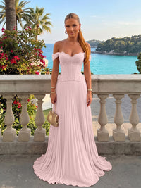 Chiffon Off the Shoulder Lace Appliques A Line Formal Dresses