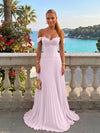 Chiffon Off the Shoulder Lace Appliques A Line Formal Dresses