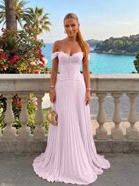 Chiffon Off the Shoulder Lace Appliques A Line Formal Dresses