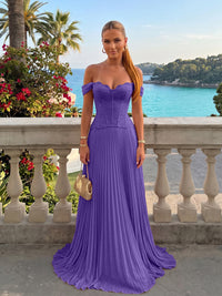 Chiffon Off the Shoulder Lace Appliques A Line Formal Dresses