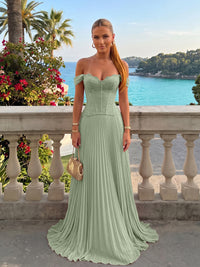 Chiffon Off the Shoulder Lace Appliques A Line Formal Dresses