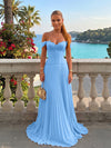 Chiffon Off the Shoulder Lace Appliques A Line Formal Dresses