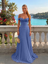 Chiffon Off the Shoulder Lace Appliques A Line Formal Dresses