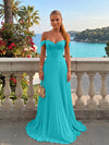Chiffon Off the Shoulder Lace Appliques A Line Formal Dresses