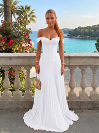 Chiffon Off the Shoulder Lace Appliques A Line Formal Dresses