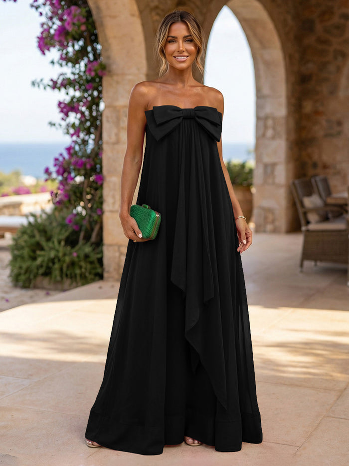 Chiffon A-Line Strapless Ruffles Formal Dresses