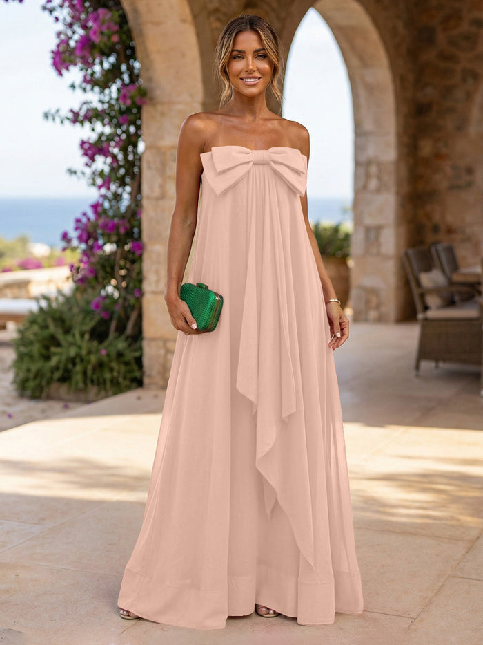 Chiffon A-Line Strapless Ruffles Formal Dresses