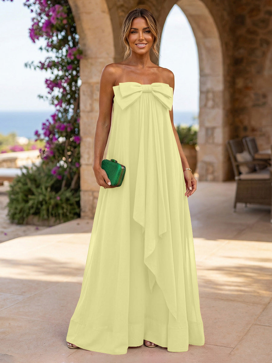 Chiffon A-Line Strapless Ruffles Formal Dresses