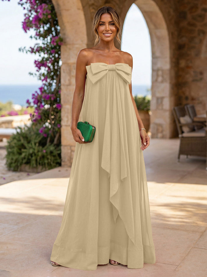 Chiffon A-Line Strapless Ruffles Formal Dresses