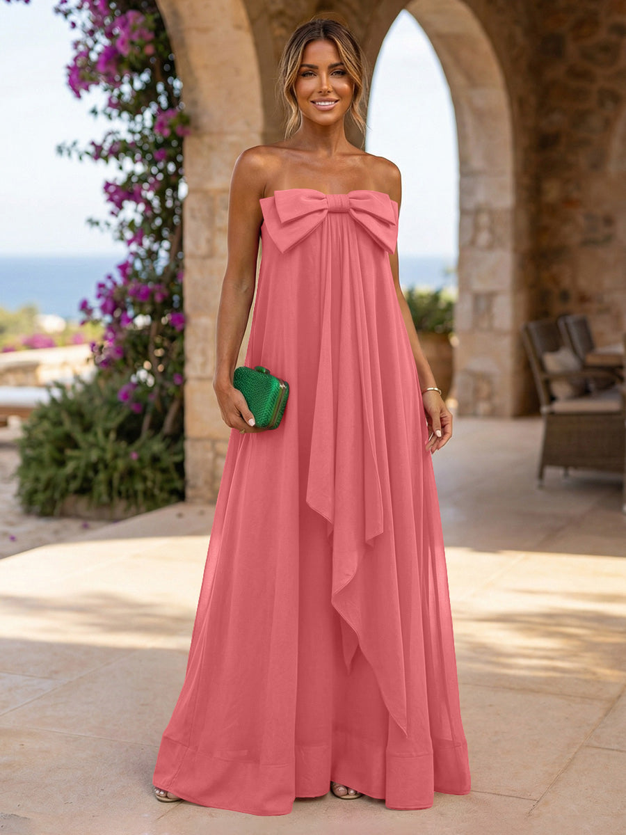 Chiffon A-Line Strapless Ruffles Formal Dresses