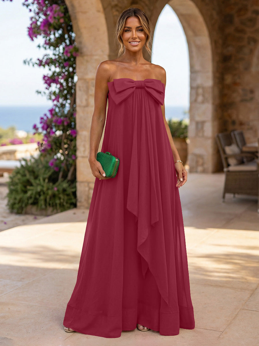 Chiffon A-Line Strapless Ruffles Formal Dresses