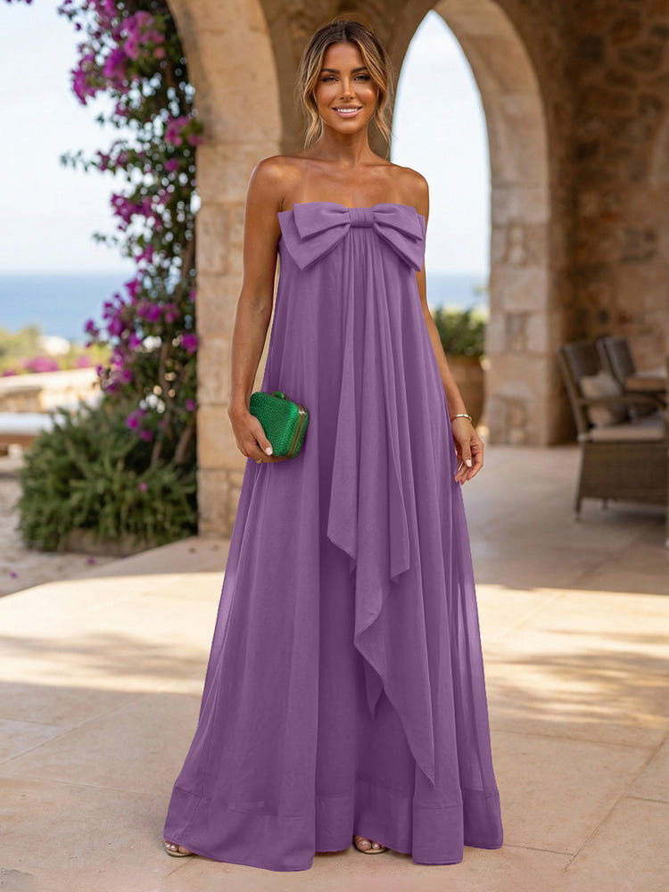 Chiffon A-Line Strapless Ruffles Formal Dresses