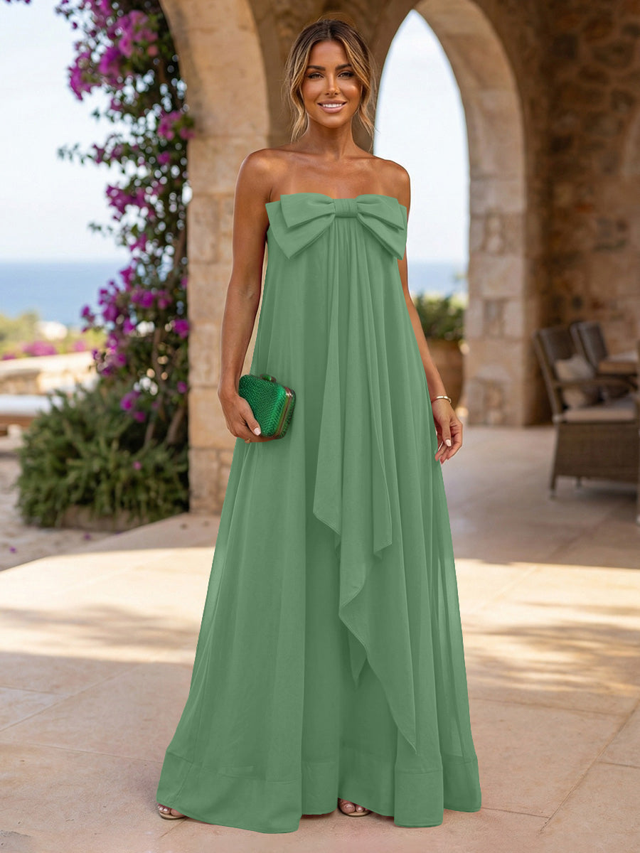 Chiffon A-Line Strapless Ruffles Formal Dresses