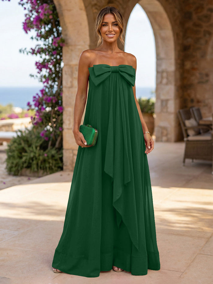 Chiffon A-Line Strapless Ruffles Formal Tent/ Trapeze /Tube Dresses