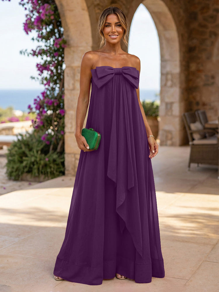Chiffon A-Line Strapless Ruffles Formal Dresses