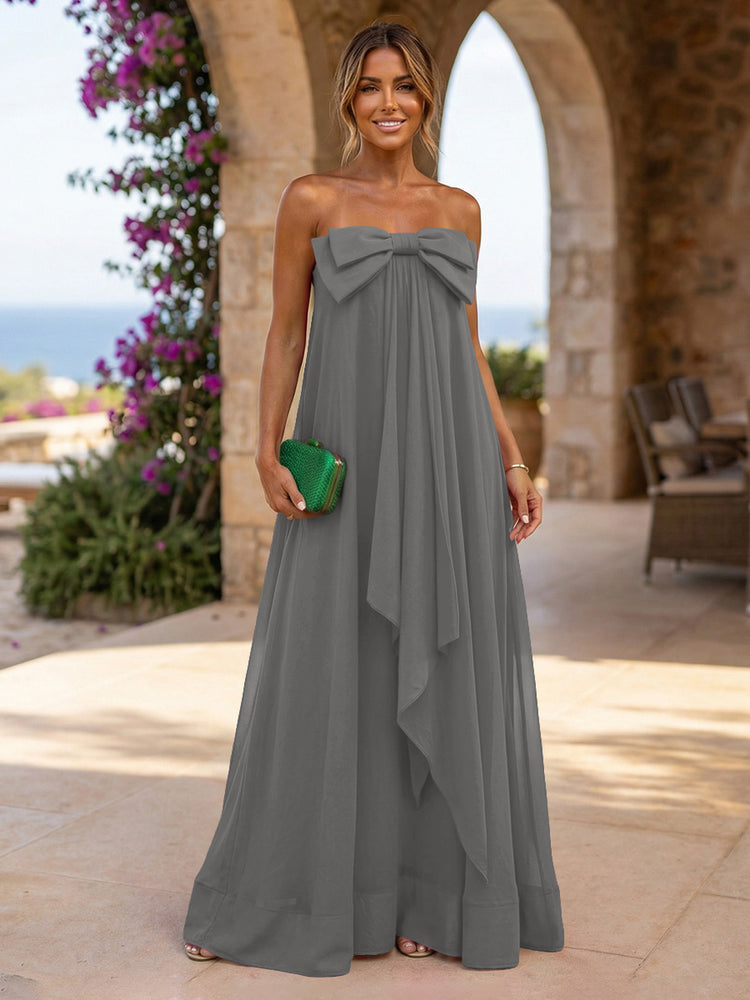 grey tube dress Gracins Dusty Sage Chiffon A-Line Strapless Ruffles Formal Tent/ Trapeze /Tube Dresses 2026 Womens Tailored Pinstripe Bandeau BFLW40 Color:purple/black Emerald Green Strapless Tulip