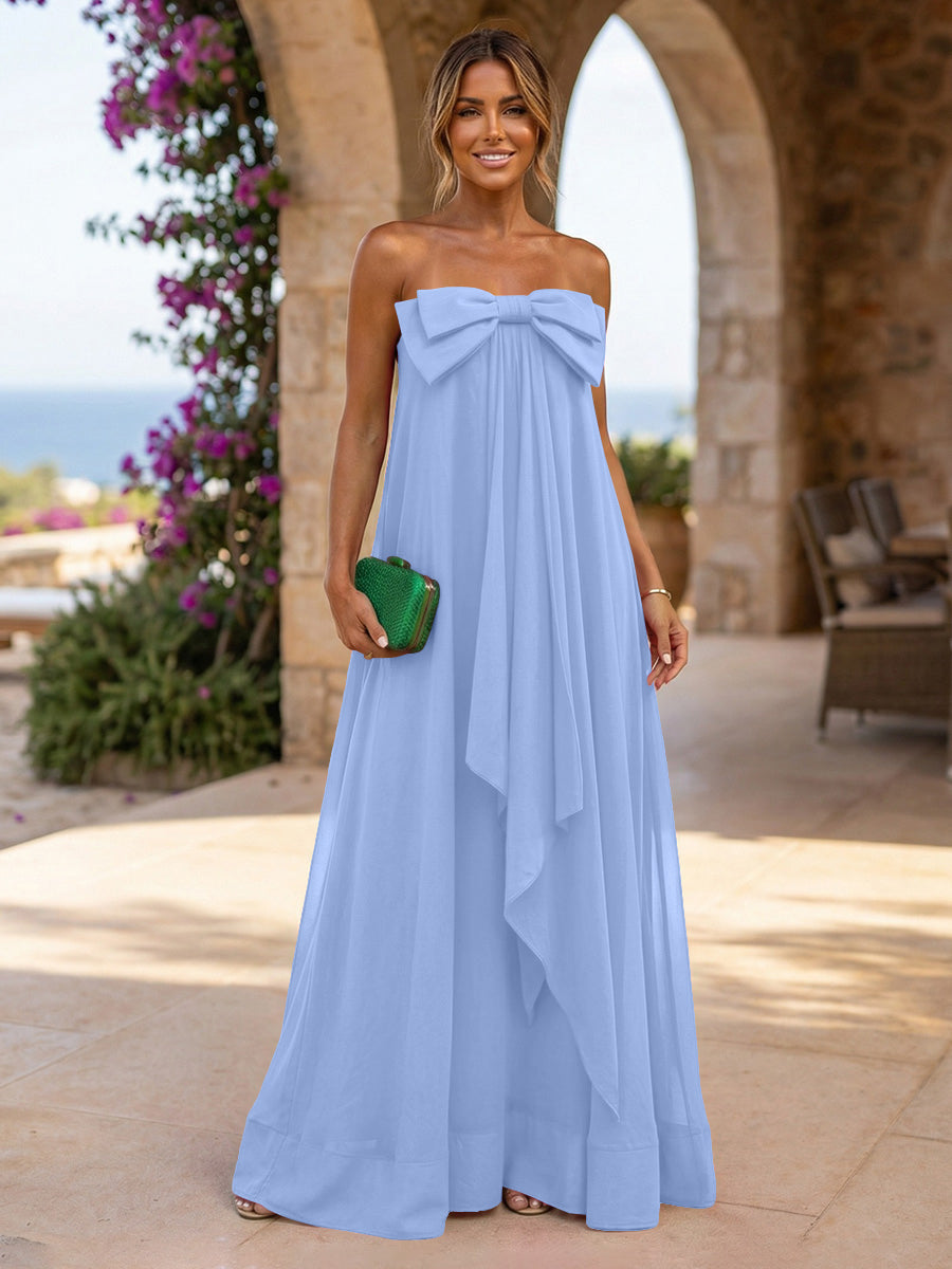 Chiffon A-Line Strapless Ruffles Formal Dresses