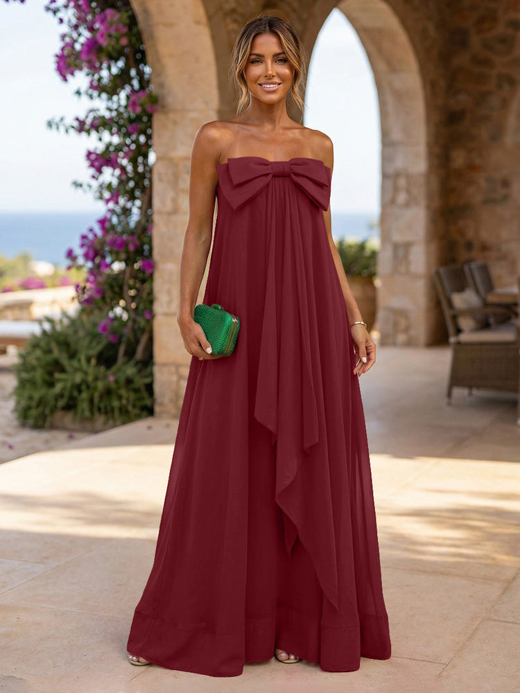 Chiffon A-Line Strapless Ruffles Formal Tent/ Trapeze /Tube Dresses