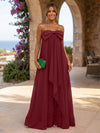 Chiffon A-Line Strapless Ruffles Formal Tent/ Trapeze /Tube Dresses