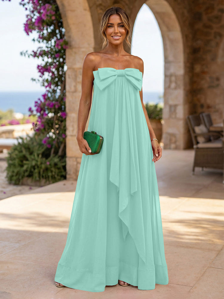 Chiffon A-Line Strapless Ruffles Formal Dresses