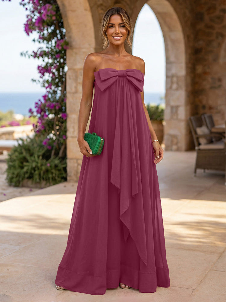 Chiffon A-Line Strapless Ruffles Formal Dresses