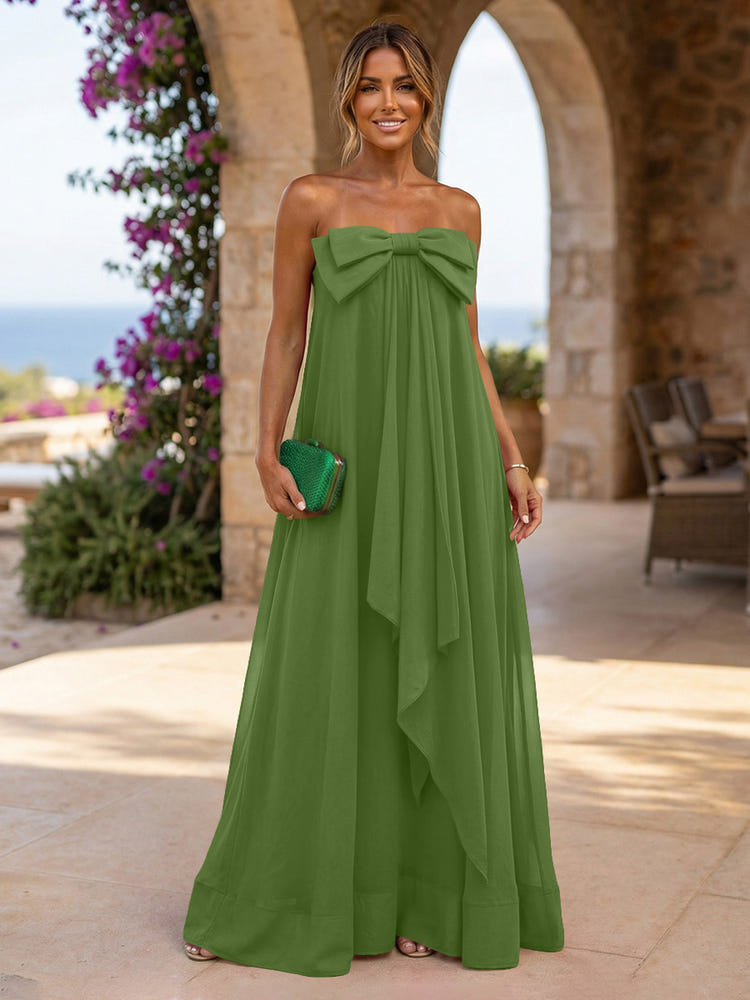 Chiffon A-Line Strapless Ruffles Formal Dresses