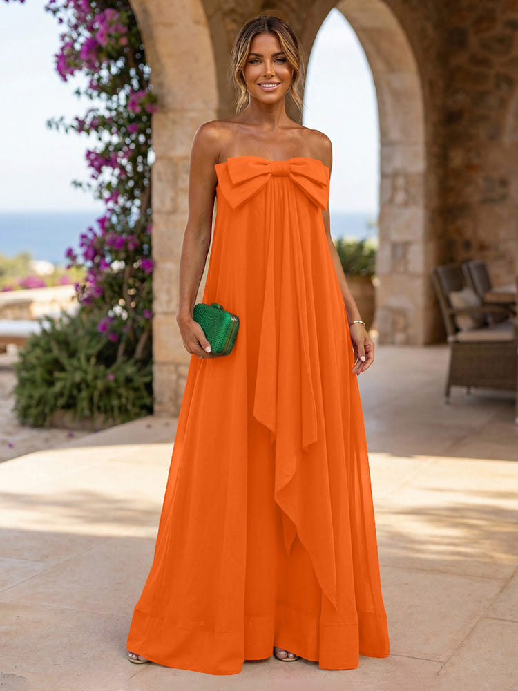 Chiffon A-Line Strapless Ruffles Formal Dresses