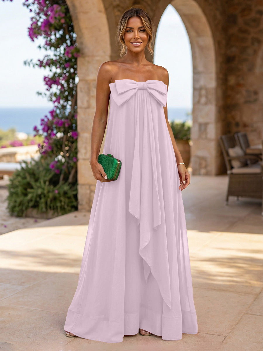 Chiffon A-Line Strapless Ruffles Formal Dresses