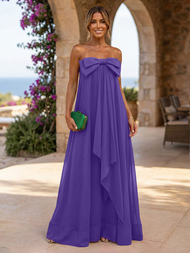 Chiffon A-Line Strapless Ruffles Formal Dresses