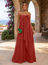 Chiffon A-Line Strapless Ruffles Formal Dresses