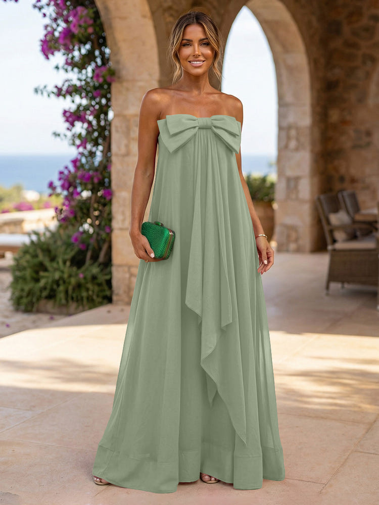 Chiffon A-Line Strapless Ruffles Formal Dresses