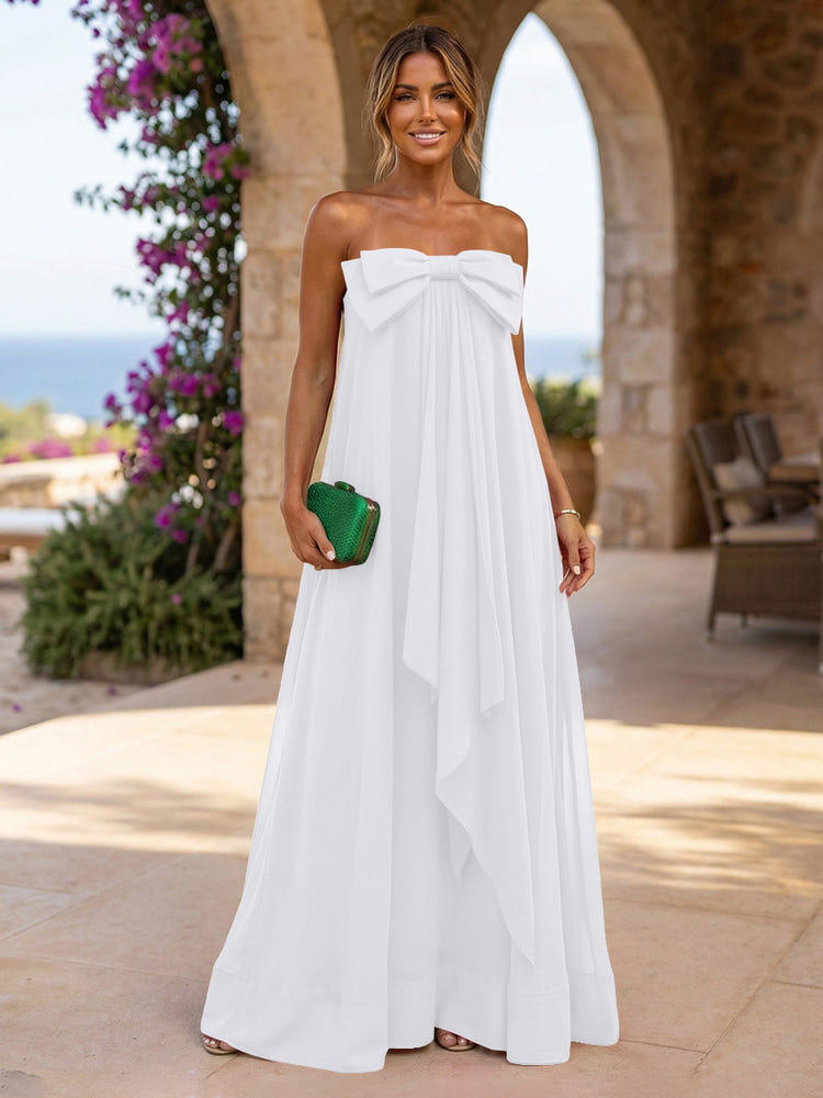 Chiffon A-Line Strapless Ruffles Formal Dresses