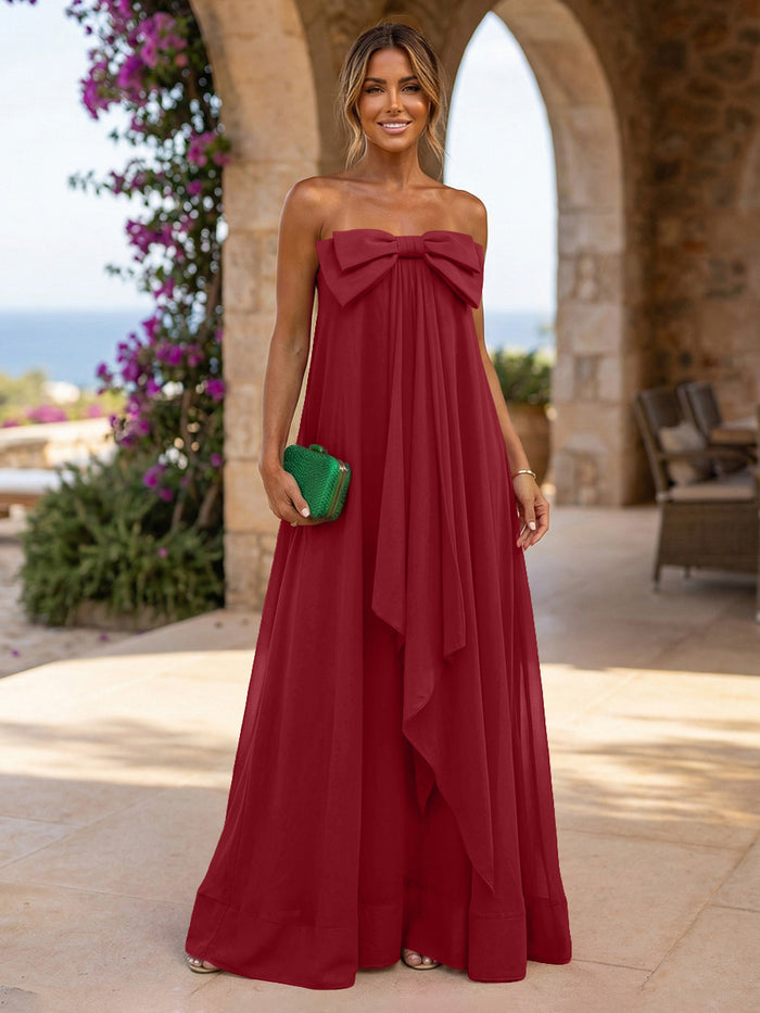 Chiffon A-Line Strapless Ruffles Formal Tent/ Trapeze /Tube Dresses