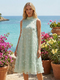 Tulle A-Line High Neck 3D Flowers Formal Dresses
