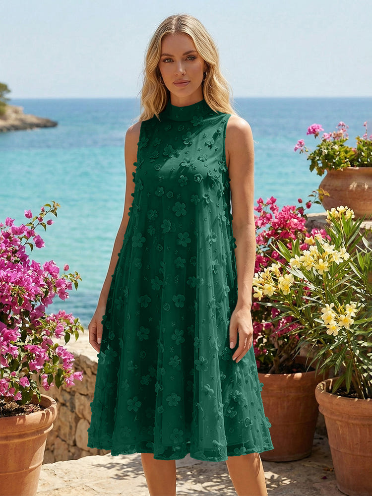 Tulle A-Line High Neck 3D Flowers Cocktail Tent/ Trapeze Dresses