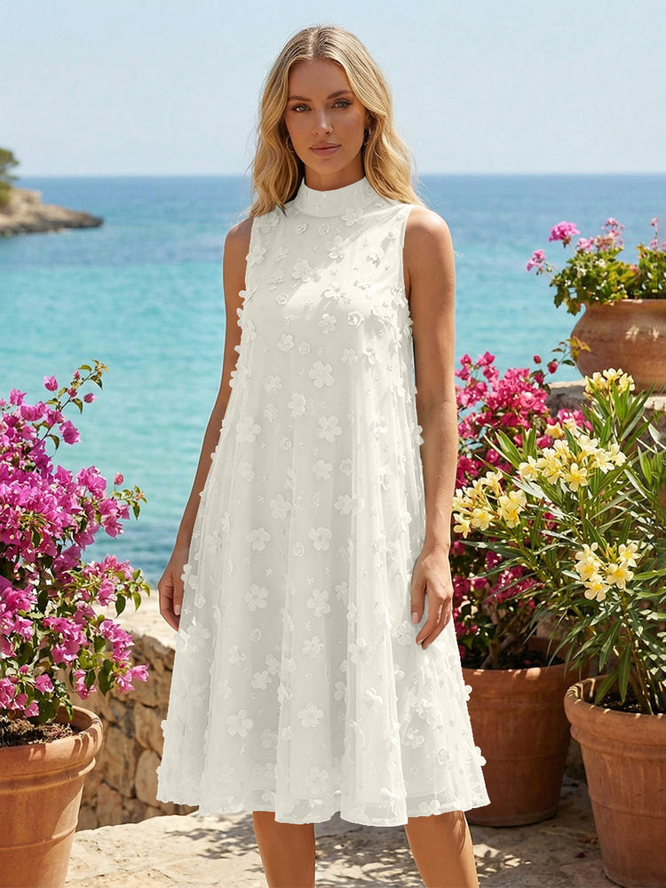 Tulle A-Line High Neck 3D Flowers Cocktail Tent/ Trapeze Dresses