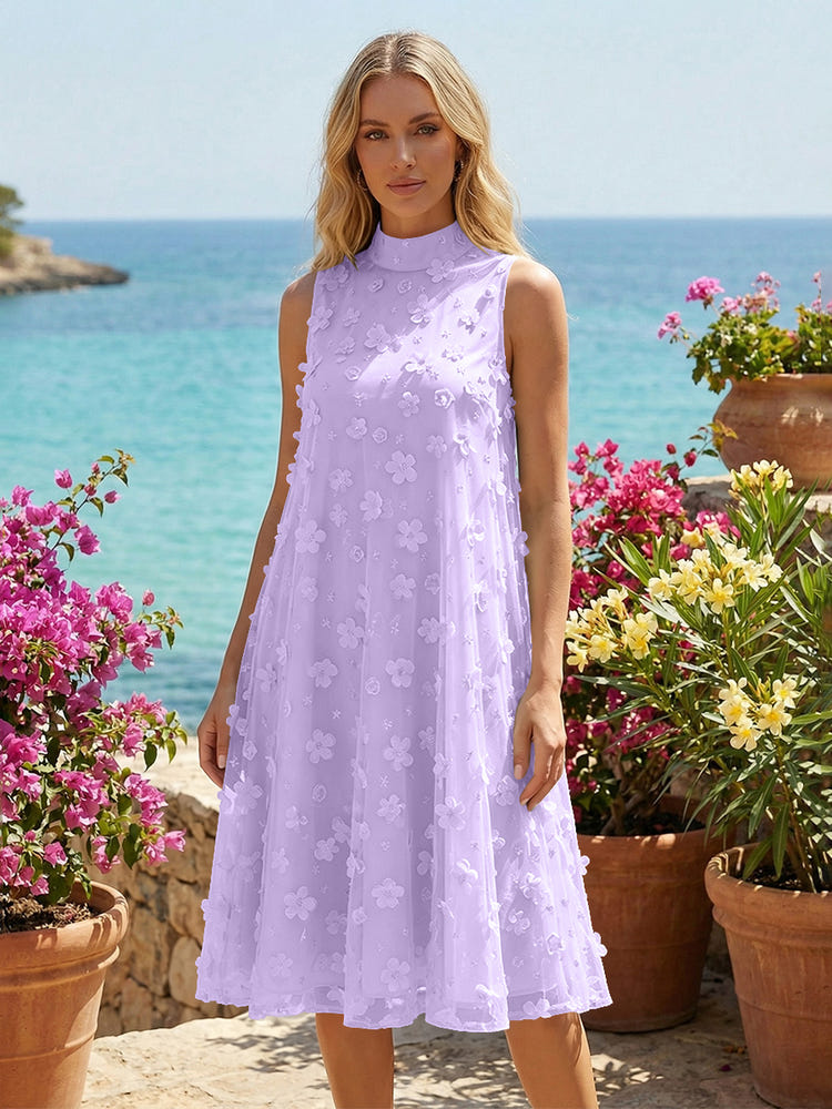 Tulle A-Line High Neck 3D Flowers Cocktail Tent/ Trapeze Dresses