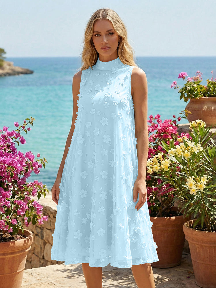 Tulle A-Line High Neck 3D Flowers Cocktail Tent/ Trapeze Dresses