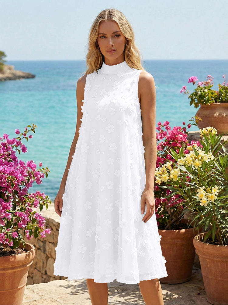 Tulle A-Line High Neck 3D Flowers Cocktail Tent/ Trapeze Dresses