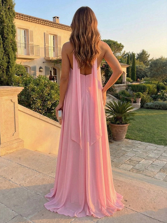 Chiffon A-Line Strapless Scarf Formal Dresses