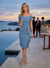 Off the Shoulder Satin Formal Dresses with Ruffles