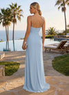 Elastic Mesh Sheath Spaghetti Straps Formal Dresses with Side Slit