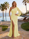 Elastic Mesh Sheath One Shoulder Formal Dresses with Side Slit