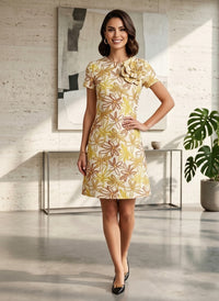 Jacquard A-Line Crew Neck Floral Formal Dresses