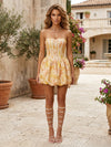 Jacquard Ball Gown Strapless Pleated Formal Dresses