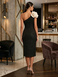Sequin Sheath One Shoulder 3D Flowers Formal Dresses