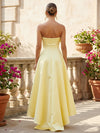 Satin A-Line Strapless Hi Low 3D Flowers Formal Dresses