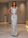 Jacquard Sheath Square Neck Simple Formal Dresses