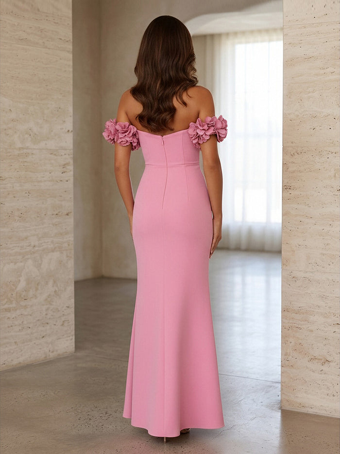 Jersey Mermaid Off the Shoulder 3D Flowers Formal Dresses